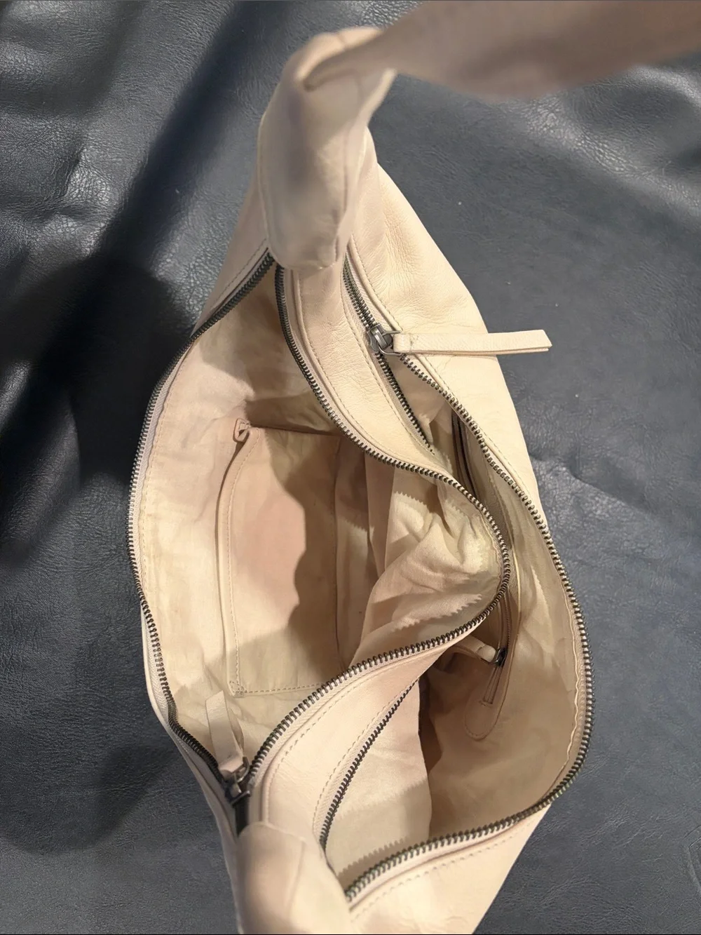 Free People Idle Hands Sling Bag in Mineral Cream Leather/ Brushed Silver